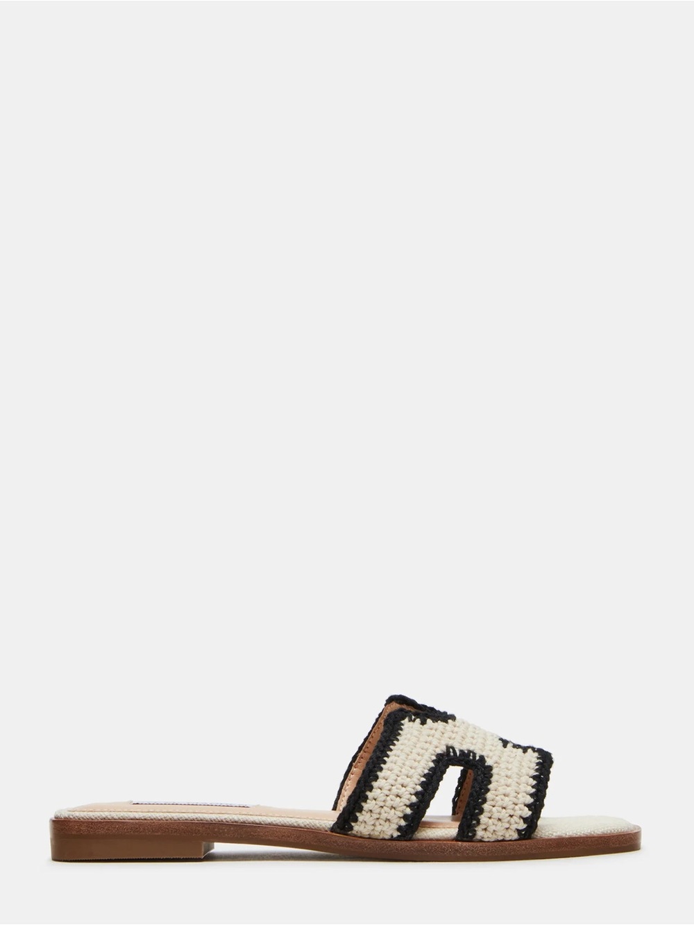 LIKE NEW Steve Madden Hadyn Cream and Black Woven Slide Sandals Size 7.5 - Picture 3 of 10